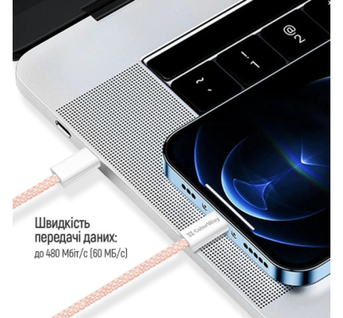 ColorWay Дата кабель USB-C to USB-C 1.0m 60W 3.0А pink ColorWay (CW-CBPDCC061-P)