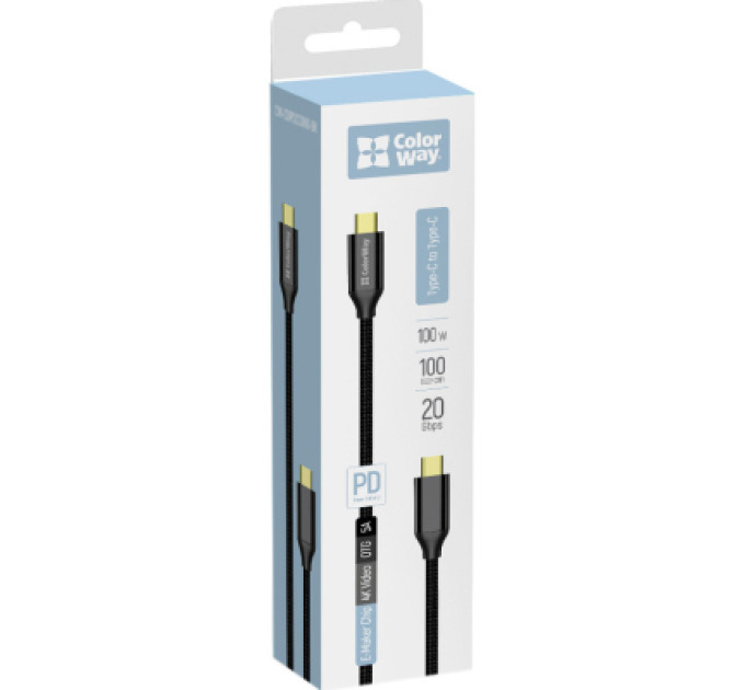 ColorWay Дата кабель USB-C to USB-C 1.0m USB3.2 (20Gbps 4K PD100W) Gen2 5А black ColorWay (CW-CBPDCC062-BK)