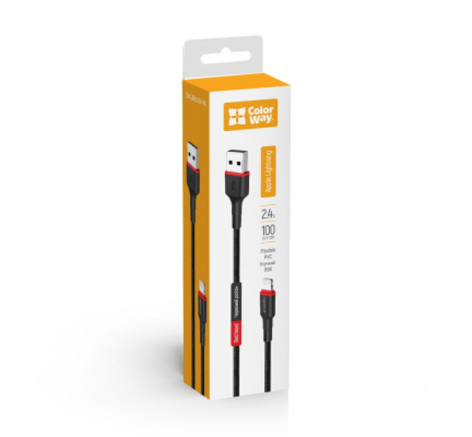 ColorWay Дата кабель USB-C to Lightning 1.0m 2.4А black ColorWay (CW-CBUL064-BK)