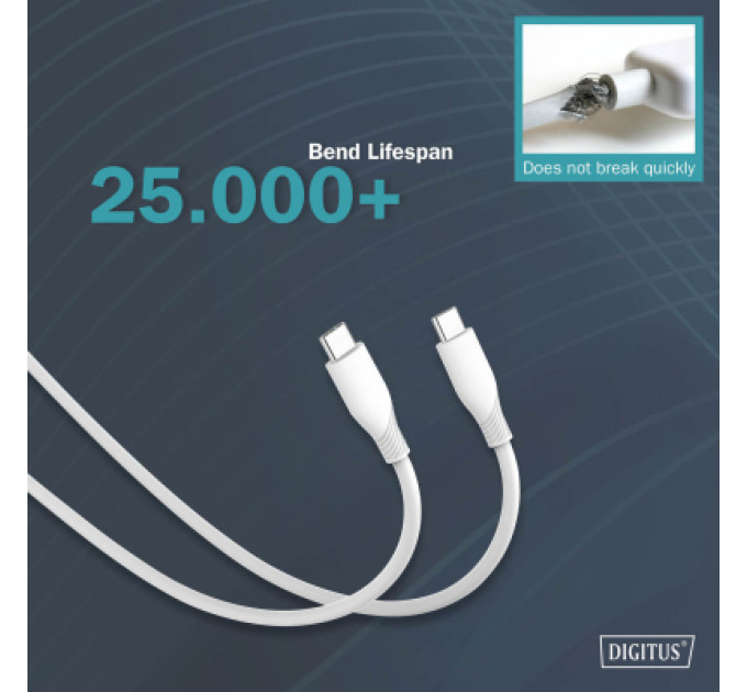 Assmann Дата кабель USB-C to USB-C 2.0m USB 2.0 60W silicone white Digitus (AK-300341-020-W)