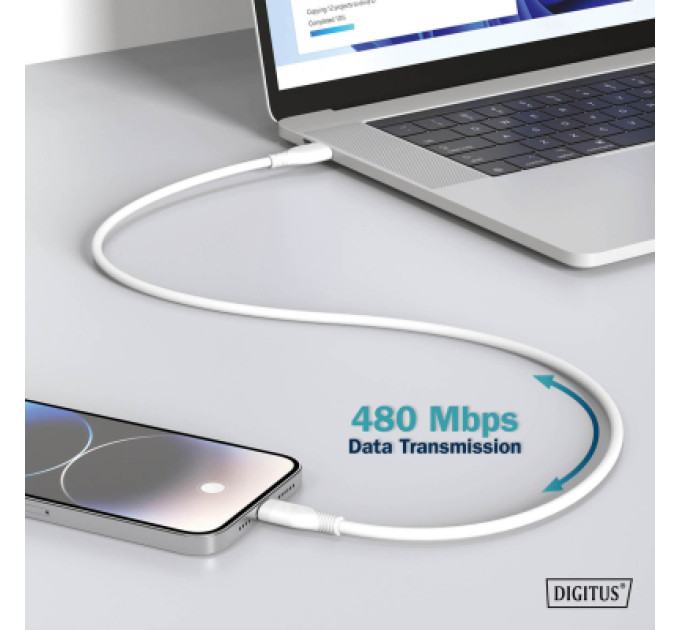 Assmann Дата кабель USB-C to USB-C 2.0m USB 2.0 60W silicone white Digitus (AK-300341-020-W)
