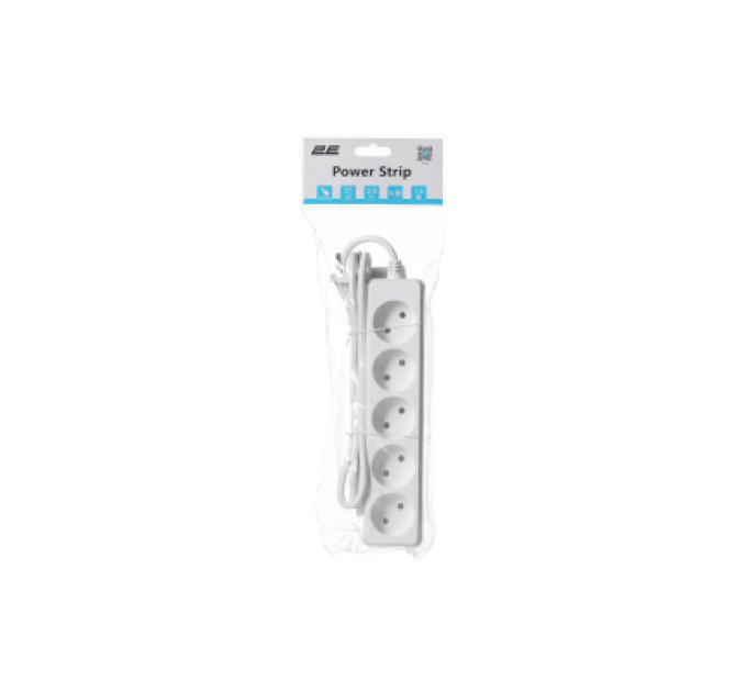 2E Мережевий подовжувач 2E 5XCEE7/17, 1.5м, white (2E-U0510M1.5)