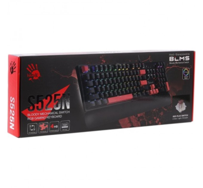 A4Tech Клавіатура A4Tech Bloody S525N RGB BLMS Red Switch USB Fire Black (4711421002066)