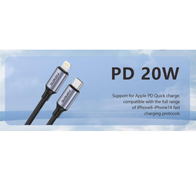 Foneng Кабель Foneng X95 Metal Head Braided Cable USB-C - Lightning PD20W, 1.2 м, Black (X95-CA-TCIP)