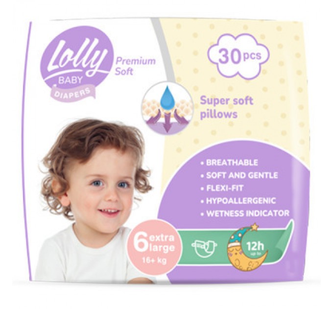 Lolly Підгузки Lolly Premium Soft 6 (16+ кг) 30 шт (4820174981068)
