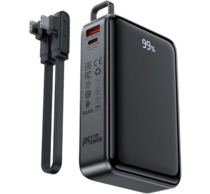 Acefast Батарея універсальна Acefast 20000mAh 67W PD/3.0, 20В/3.35A Type-C, USB-A, with cable, Li-ion M4 Black (6974316282723)