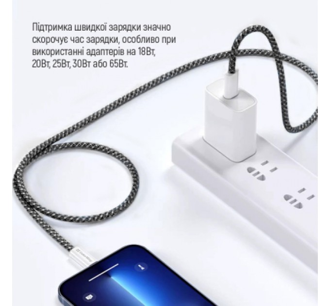 ColorWay Дата кабель USB-C to USB-C 2.0m (braided cotton) (PD Fast Charging 60W) 3.0А black ColorWay (CW-CBPDCC068-BK)
