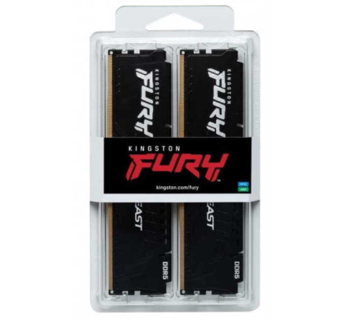 Kingston Fury (ex.HyperX) Модуль пам'яті для комп'ютера DDR5 32GB (2x16GB) 6000 MHz Fury Beast Black Kingston Fury (ex.HyperX) (KF560C36BBE2K2-32)