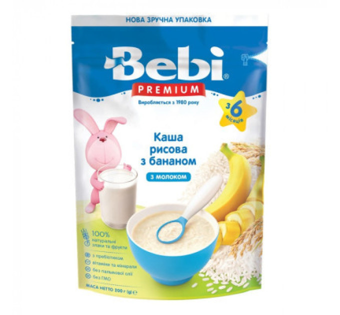 Bebi Дитяча каша Bebi Premium молочна Рисова з бананом +6 міс. 200 г (8606019654276)