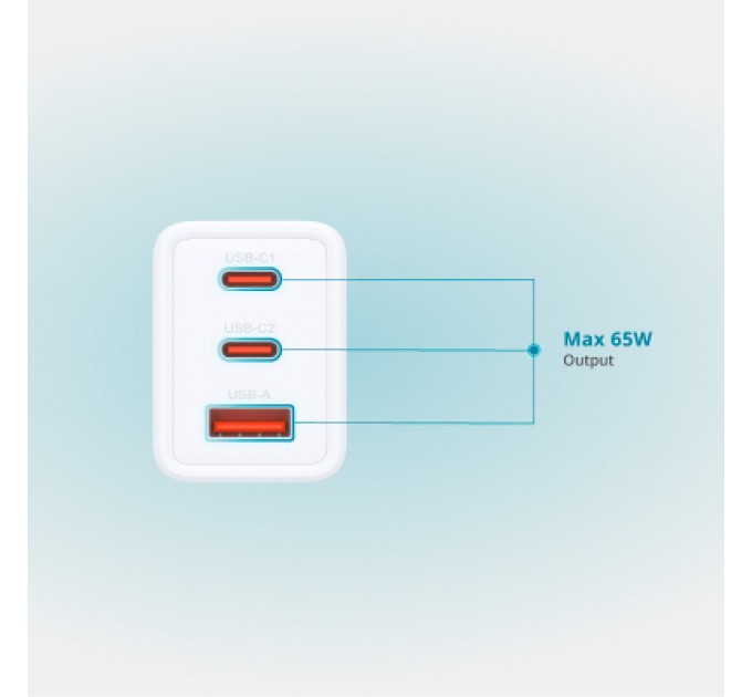 D-Link Зарядний пристрій D-Link 2xUSB-C + 1xUSB-A 65W GaN white (DCP-651)