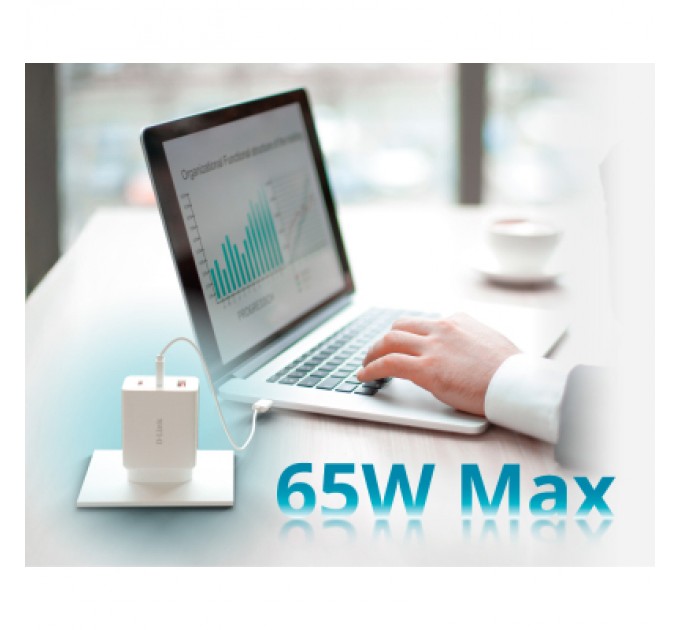 D-Link Зарядний пристрій D-Link 2xUSB-C + 1xUSB-A 65W GaN white (DCP-651)