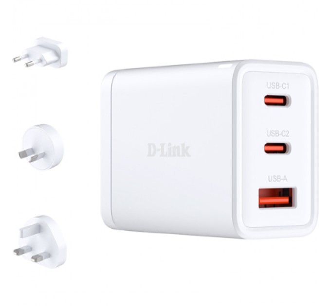 D-Link Зарядний пристрій D-Link 2xUSB-C + 1xUSB-A 65W GaN white (DCP-651)