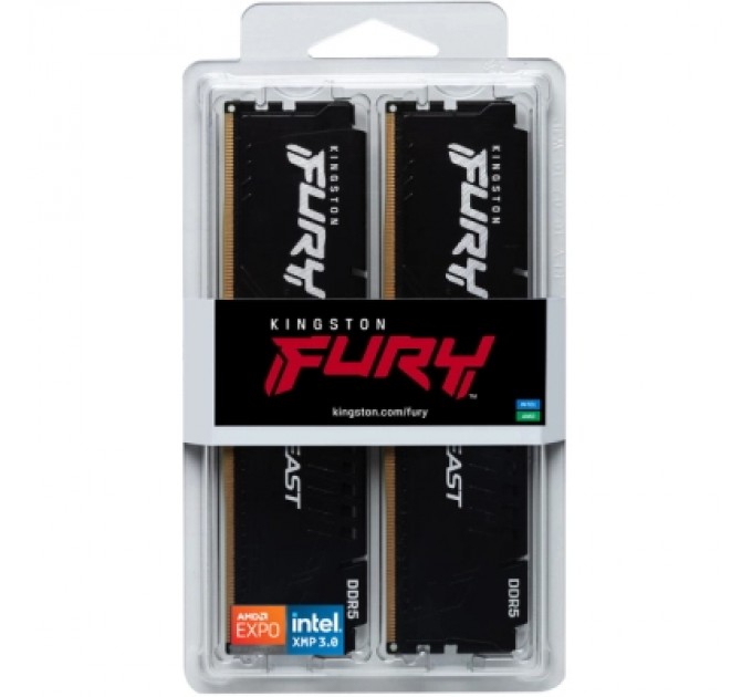 Kingston Fury (ex.HyperX) Модуль пам'яті для комп'ютера DDR5 64GB (2x32GB) 5200 MHz Beast Black Kingston Fury (ex.HyperX) (KF552C40BB2K2-64)