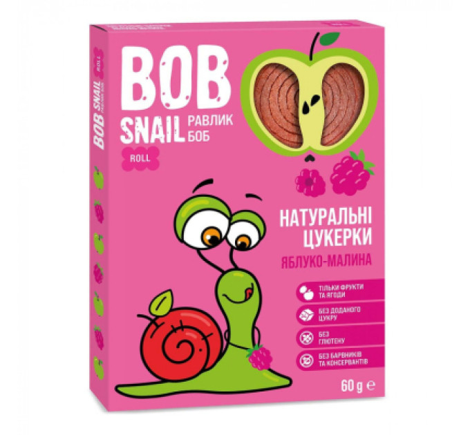 Bob Snail Цукерка Bob Snail Равлик Боб Яблучно-Малина 60 г (4820162520453)