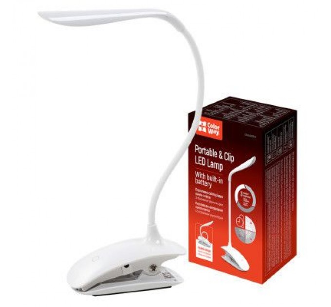 ColorWay Настільна лампа ColorWay LED Flexible & Clip with built-in accumulator 500mAh (CW-DL04FCB-W)