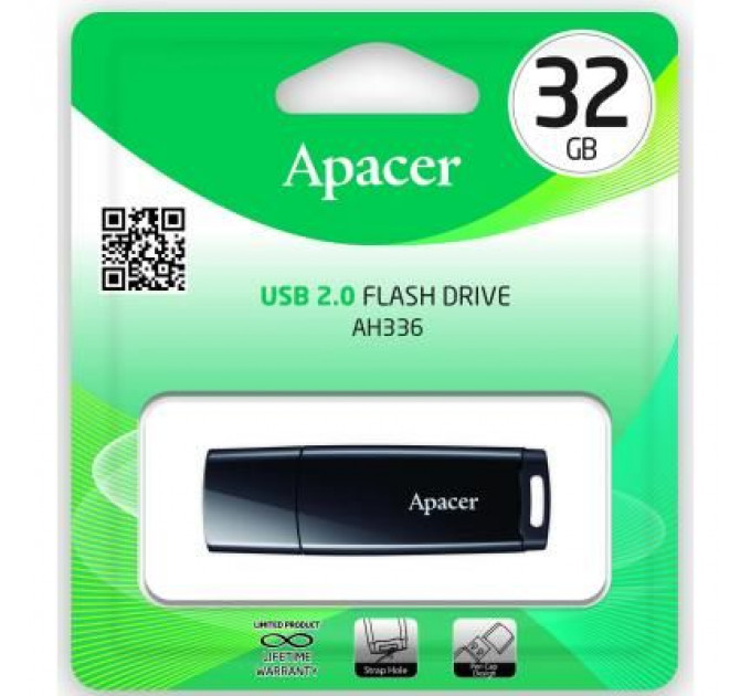 USB флеш накопичувач Apacer 32GB AH336 Black USB 2.0 (AP32GAH336B-1)