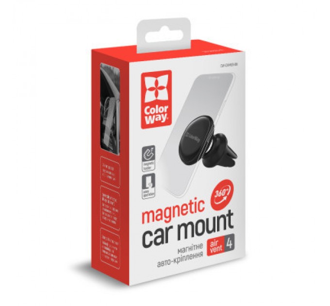 ColorWay Універсальний автотримач ColorWay Metallic Air Vent-4(360 rotation) magnetic Black (CW-CHM09-BK)