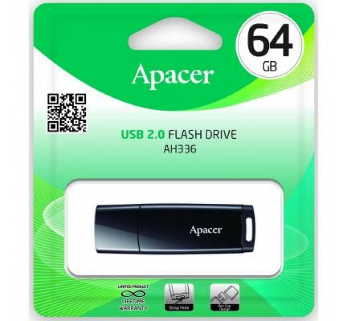 USB флеш накопичувач Apacer 64GB AH336 Black USB 2.0 (AP64GAH336B-1)