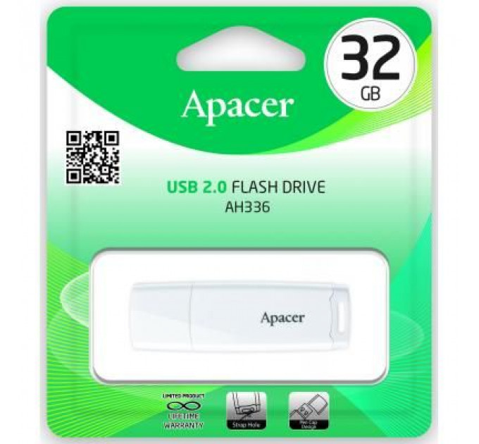 USB флеш накопичувач Apacer 32GB AH336 White USB 2.0 (AP32GAH336W-1)
