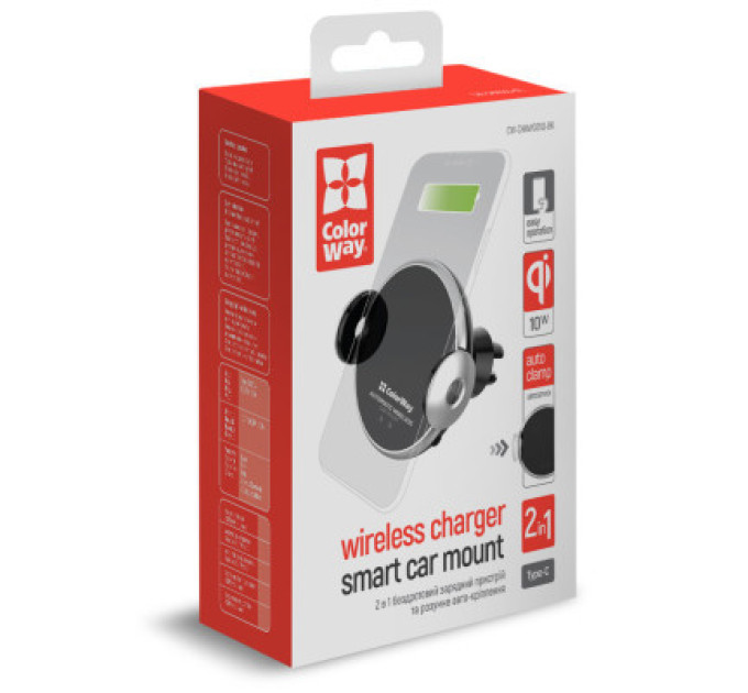 ColorWay Універсальний автотримач ColorWay AutoSense Car Wireless Charger 2 10W Black (CW-CHAW035Q-BK)