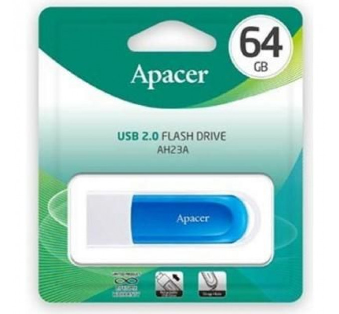 USB флеш накопичувач Apacer 64GB AH23A White USB 2.0 (AP64GAH23AW-1)