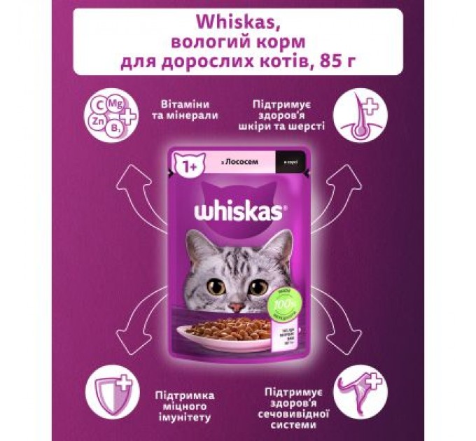 Whiskas Вологий корм для кішок Whiskas Лосось у соусі 85 г (5900951302053)