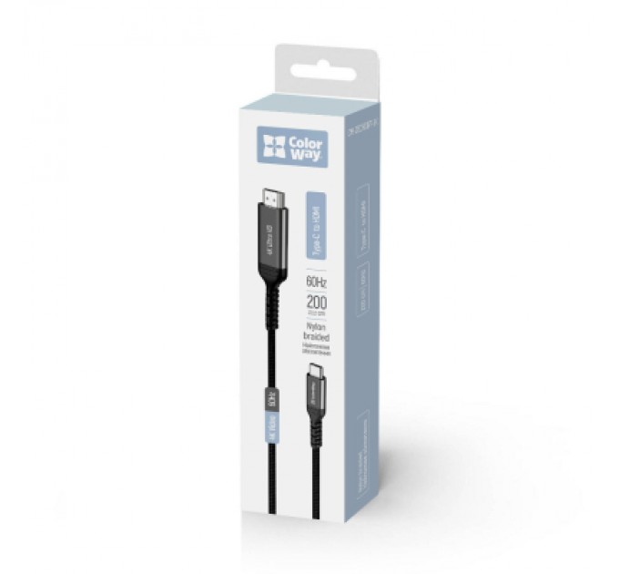 ColorWay Кабель мультимедійний USB-C to HDMI M 2.0m 4K60Hz black ColorWay (CW-CBCHD077-BK)