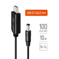 Кабель живлення USB to DC 5.5x2.5mm 9V 1.0m black ColorWay (CW-CBUD066-BK)