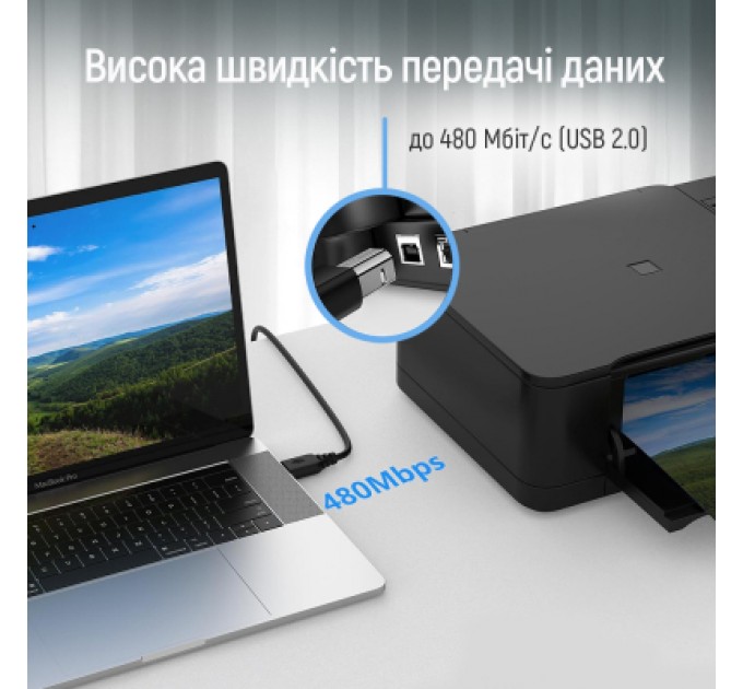 ColorWay Кабель для принтера USB 2.0 AM/BM 2.0m black ColorWay (CW-CBUB072-BK)