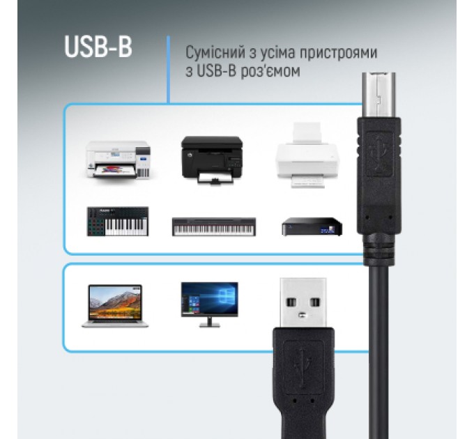 ColorWay Кабель для принтера USB 2.0 AM/BM 2.0m black ColorWay (CW-CBUB072-BK)