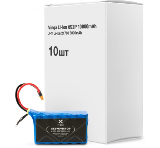 Vinga Акумулятор Vinga Li-Ion 6S2P 10000mAh коробка 10 шт (JHY Li-Ion 21700 5000mAh) (V6S2P-10PCS-10000MAH)