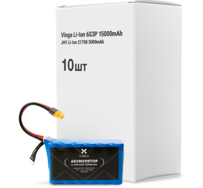 Vinga Акумулятор Vinga Li-Ion 6S3P 15000mAh коробка 10 шт (JHY Li-Ion 21700 5000mAh) (V6S3P-10PCS-15000MAH)