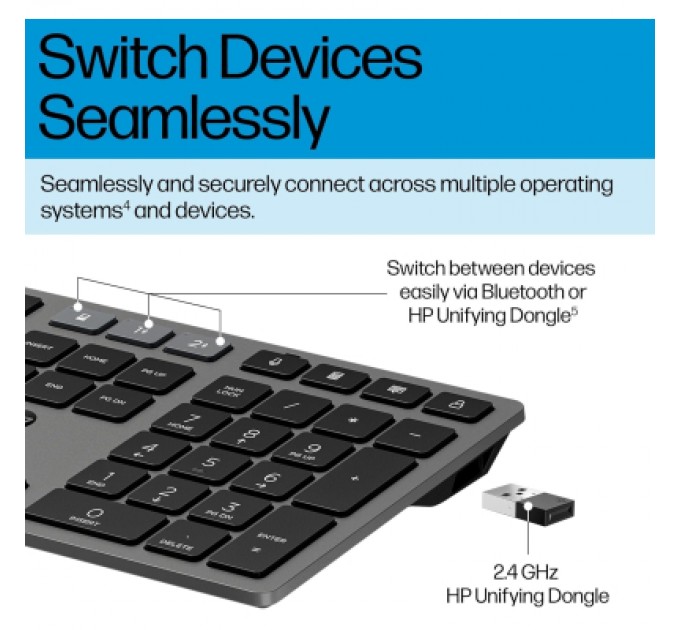HP Клавіатура HP 720 Multi-Device Rechargeable Wireless/Bluetooth UA Black (9T5B1AA)