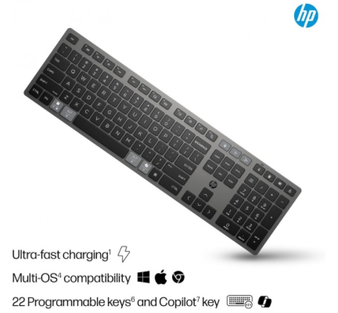 HP Клавіатура HP 720 Multi-Device Rechargeable Wireless/Bluetooth UA Black (9T5B1AA)