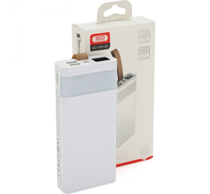 XO Батарея універсальна XO 20000mAh, PD/20W, QC/22.5W, flashlight, Micro-USB, Type-C, USB-A*2, white (XO-PR129W / 29304)