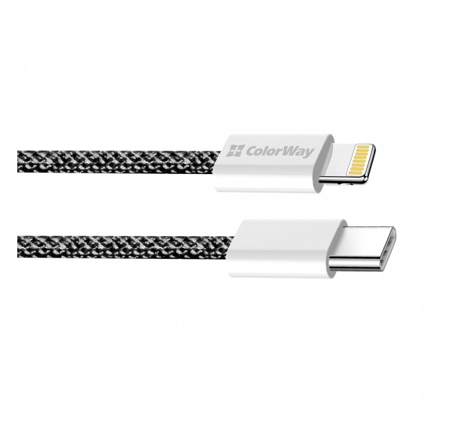 ColorWay Кабель ColorWay USB Type-C - Lightning (M/M), (braided cotton) (PD Fast Charging 27W), 2 м, Black (CW-CBPDCL068-BK)