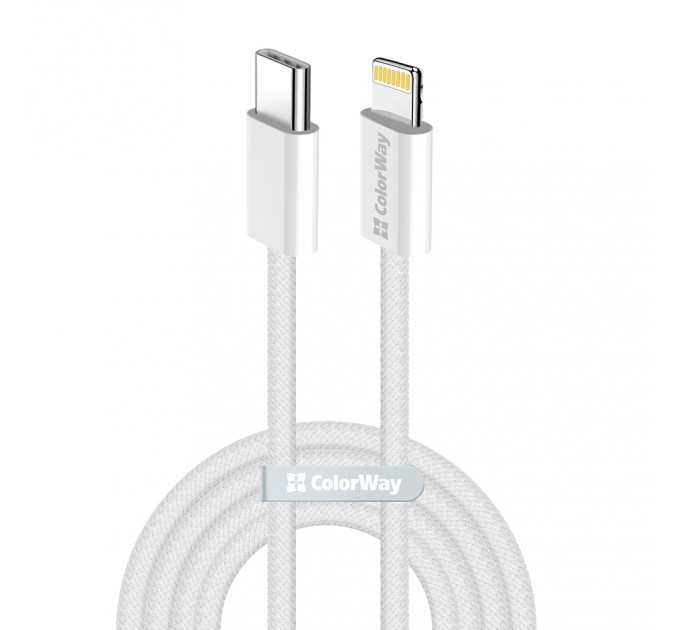 ColorWay Кабель ColorWay USB Type-C - Lightning (M/M), (braided cotton) (PD Fast Charging 27W), 2 м, Gray (CW-CBPDCL068-GR)
