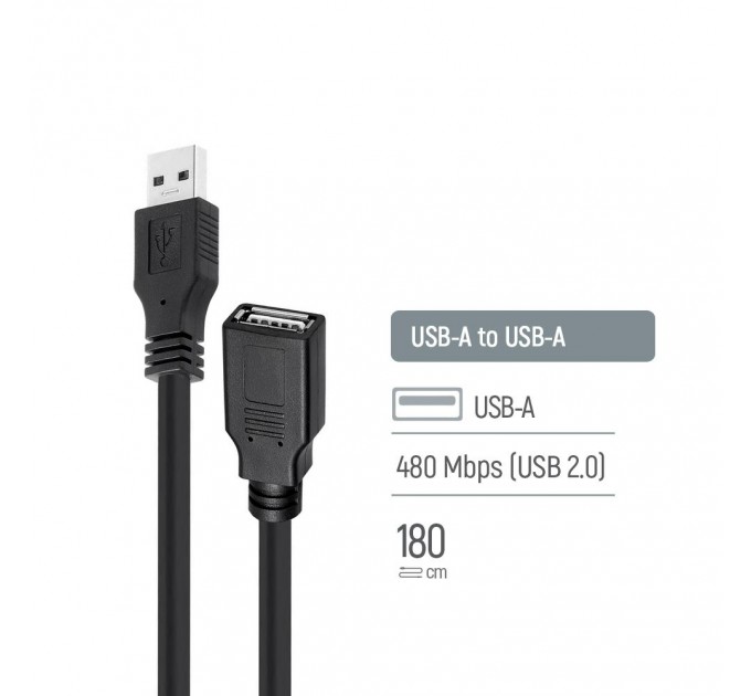 ColorWay Кабель ColorWay USB - USB V 2.0 (M/F), 1.8 м, Black (CW-CBUF076-BK)