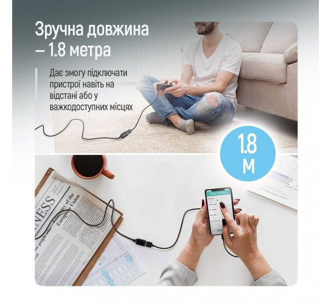 ColorWay Кабель ColorWay USB - USB V 2.0 (M/F), 1.8 м, Black (CW-CBUF076-BK)