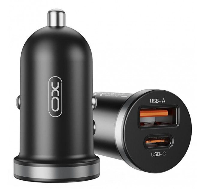 XO Автомобільний зарядний пристрій XO CC56 (USB, USB-C, 3A) 30W Black