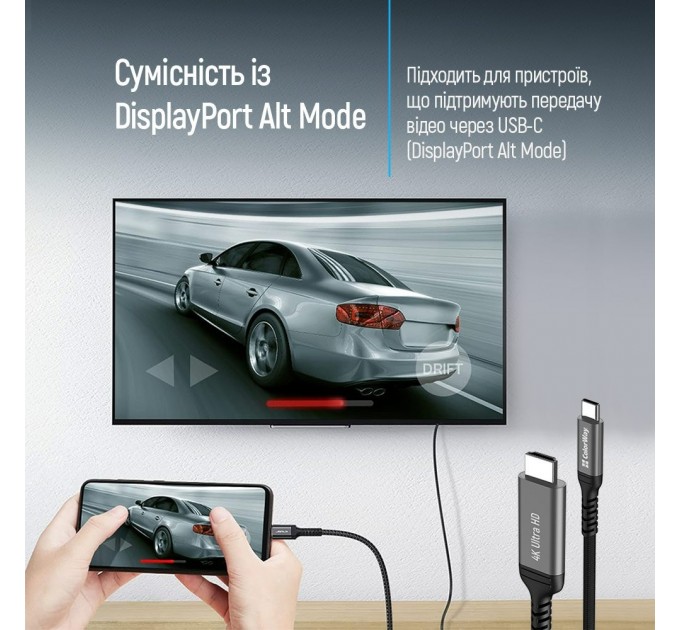 ColorWay Кабель ColorWay HDMI - USB Type-C (M/M), 4K/60 Гц, 2 м, Black (CW-CBCHD077-BK)