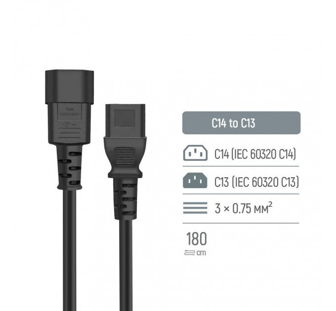 ColorWay Кабель живлення ColorWay C13-C14, 1 м, Black (CW-CBP087-BK)