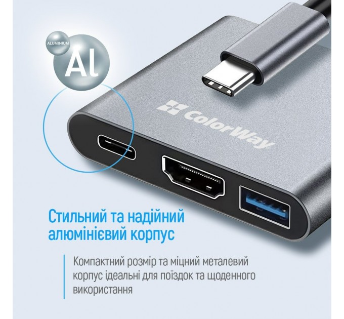 ColorWay USB-хаб СolorWay USB Type-C 3-в-1 (CW-HUB08)