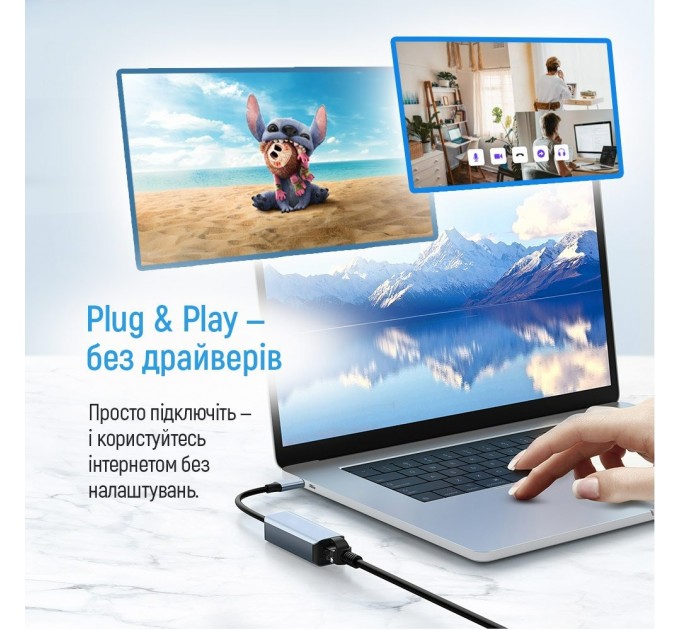 ColorWay Мережевий адаптер ColorWay USB-A/USB-С 3.0 - RJ45 (CW-AD-CRG)