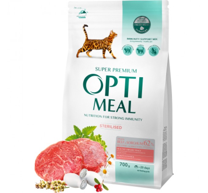 Optimeal Сухий корм для кішок Optimeal для стерилізованих/кастрованих з високим вмістом яловичини та сорго 700 г (4820215369640)