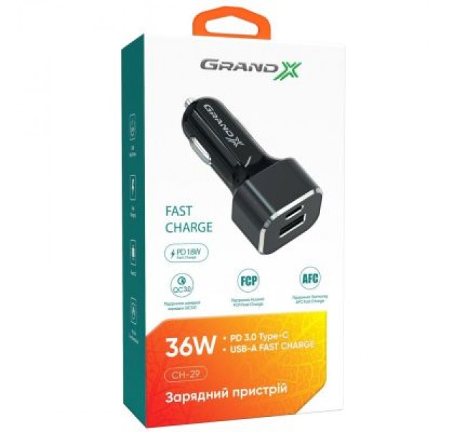 Grand-X Зарядний пристрій Grand-X CH-29 PD 3.0, Quick Charge QС3.0, 1 TypeC, 1 USB (CH-29)