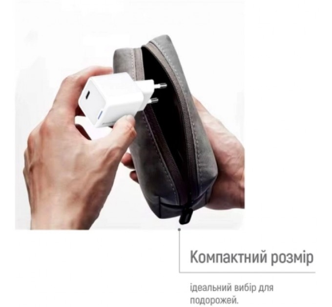 ColorWay Зарядний пристрій ColorWay GaN Mini 30W PD Port PPS USB-C white + cable Type-C (CW-CHS054PDC-WT)