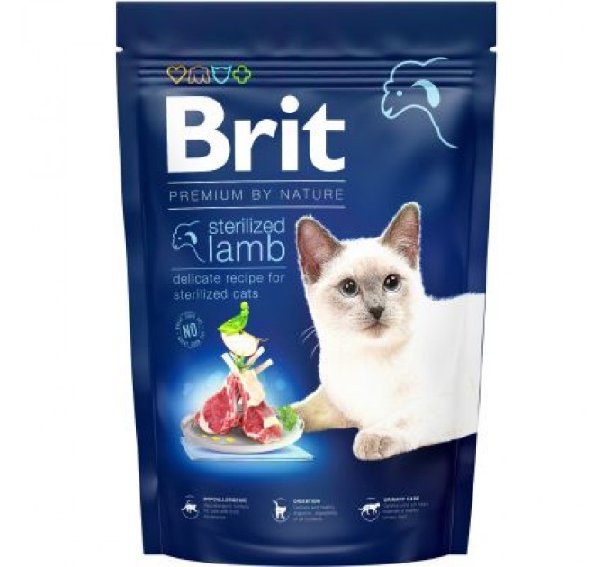 Brit Premium Сухий корм для кішок Brit Premium by Nature Cat Sterilized Lamb 1.5 кг (8595602553167)