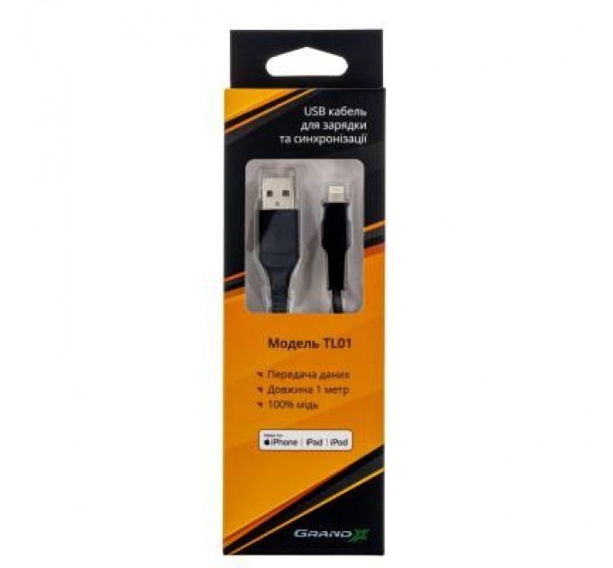 Grand-X Дата кабель USB 2.0 AM to Lightning 1.0m MFI Grand-X (TL01)