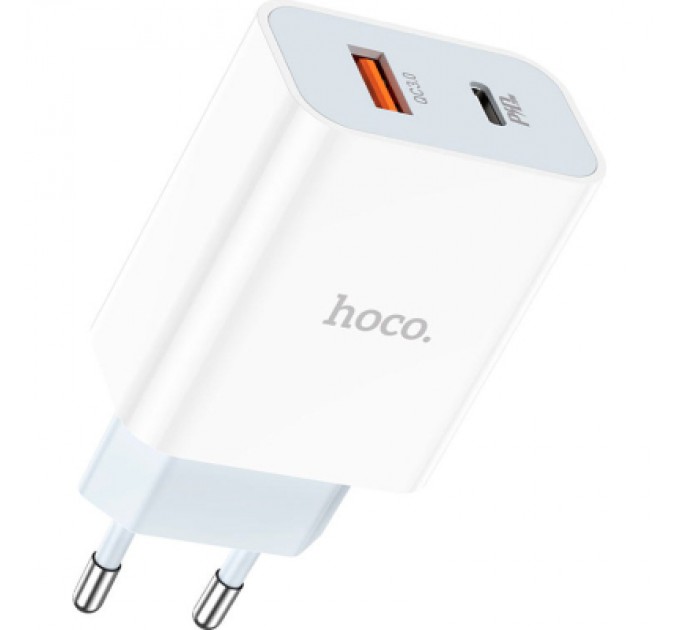 HOCO Зарядний пристрій HOCO C97A 1xUSB-C PD20W + 1xUSB QC3.0 White (6931474766076)